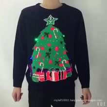 Hot sales christmas item knit holiday sweater unisex christmas tree sweater with LED light